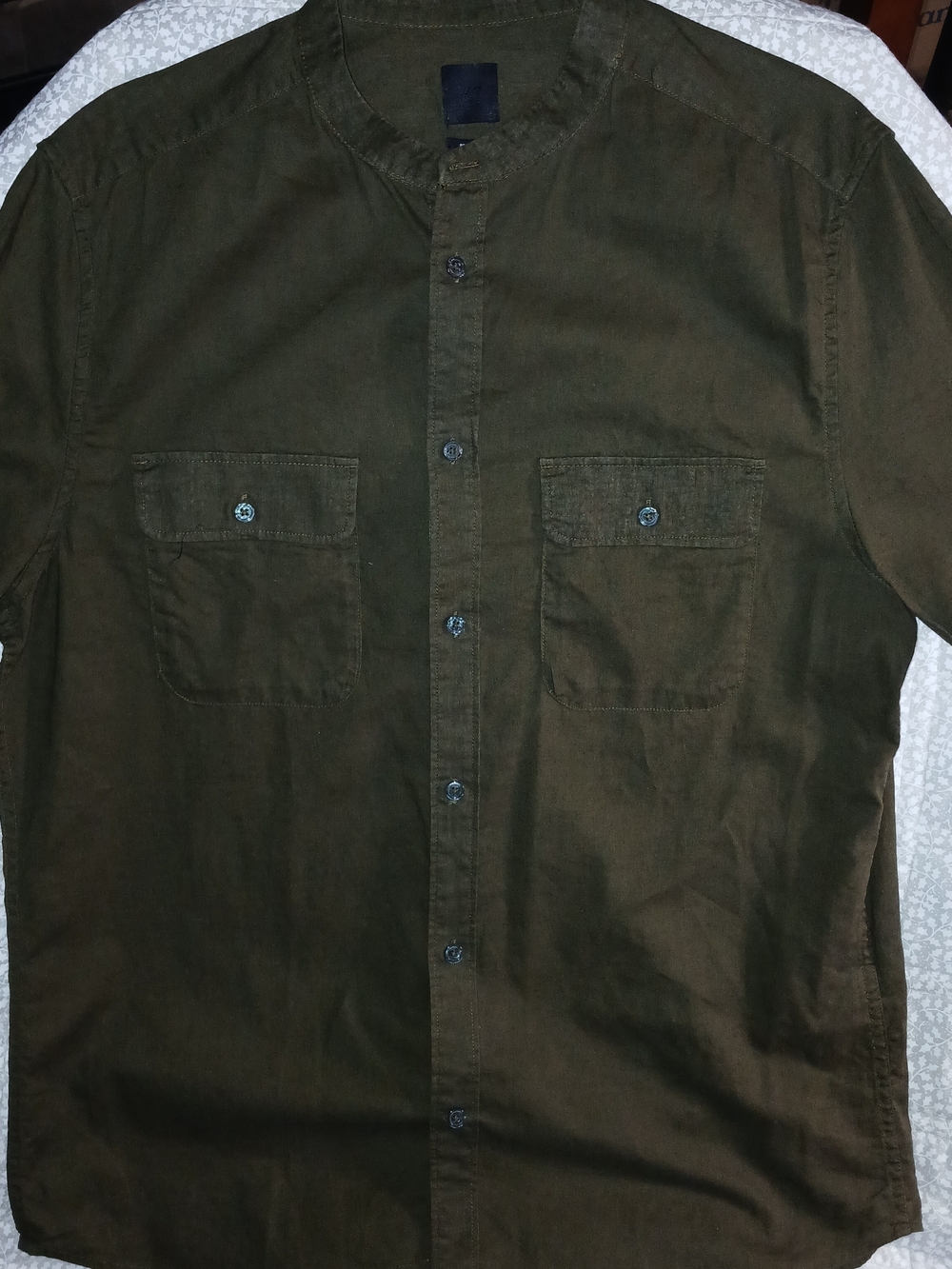 H&M Mens Brown Linen And Cotton Short Sleeve Button Up Shirt Sz L